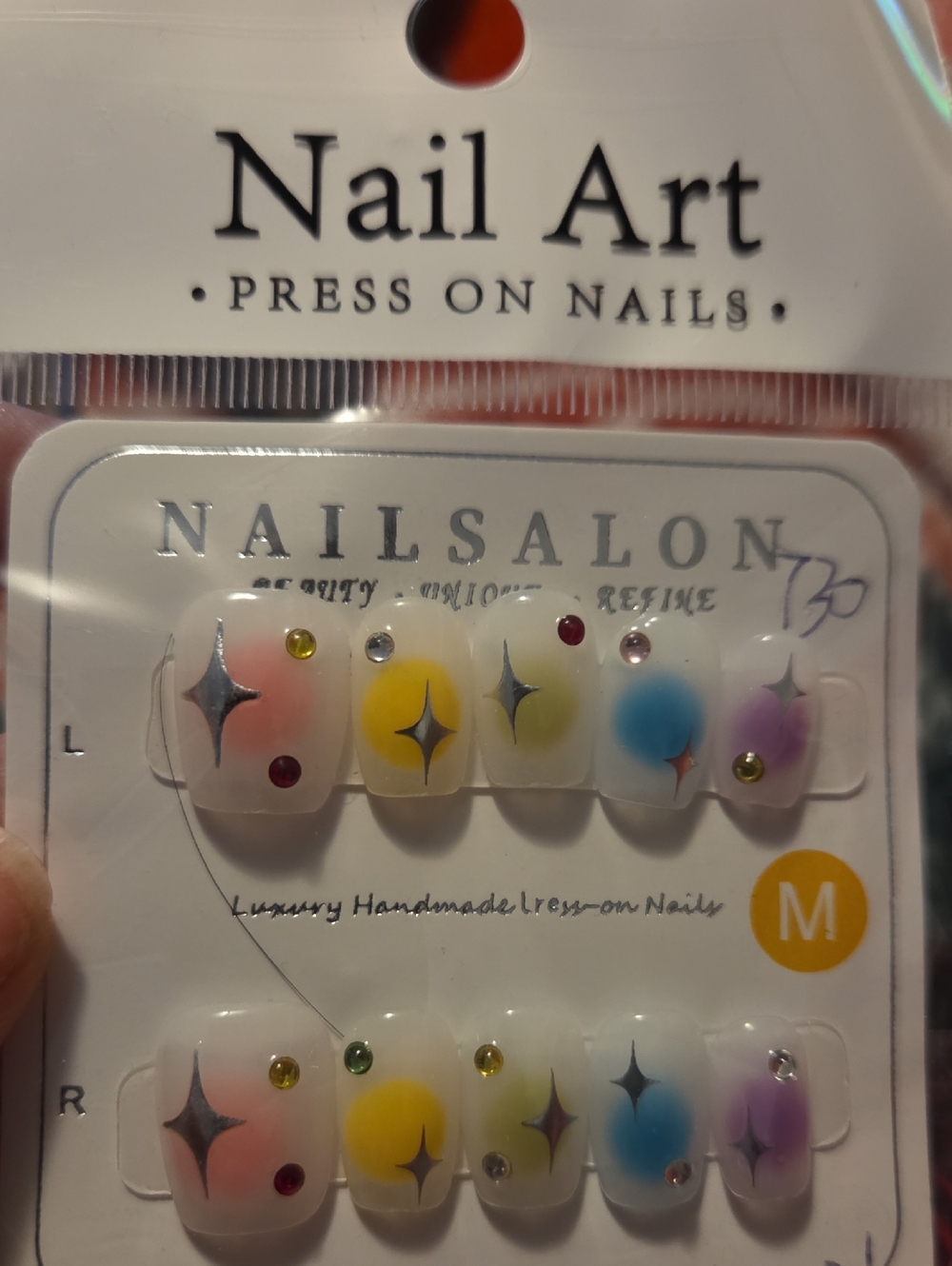 ♥️2 For $25♥️Nail Art Press-On Nails with Colorful Starburst Gems